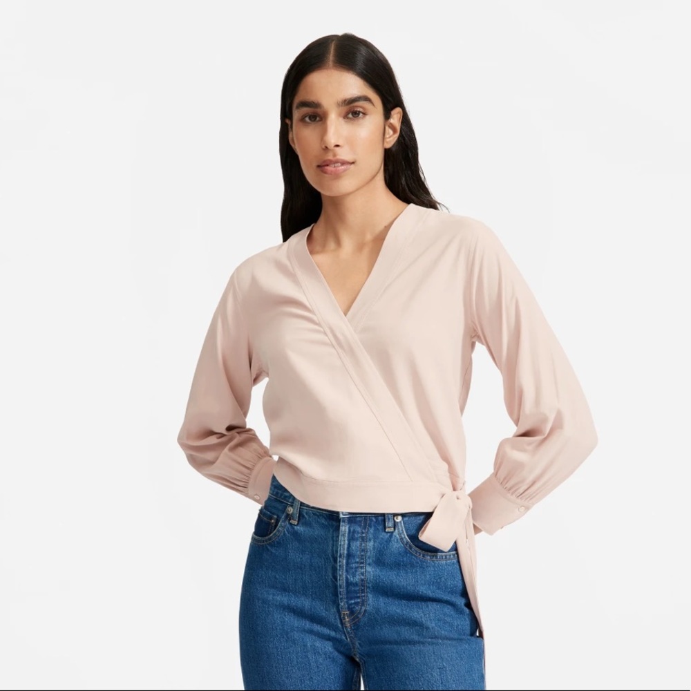 Everlane Washable Silk Wrap Top in Rose